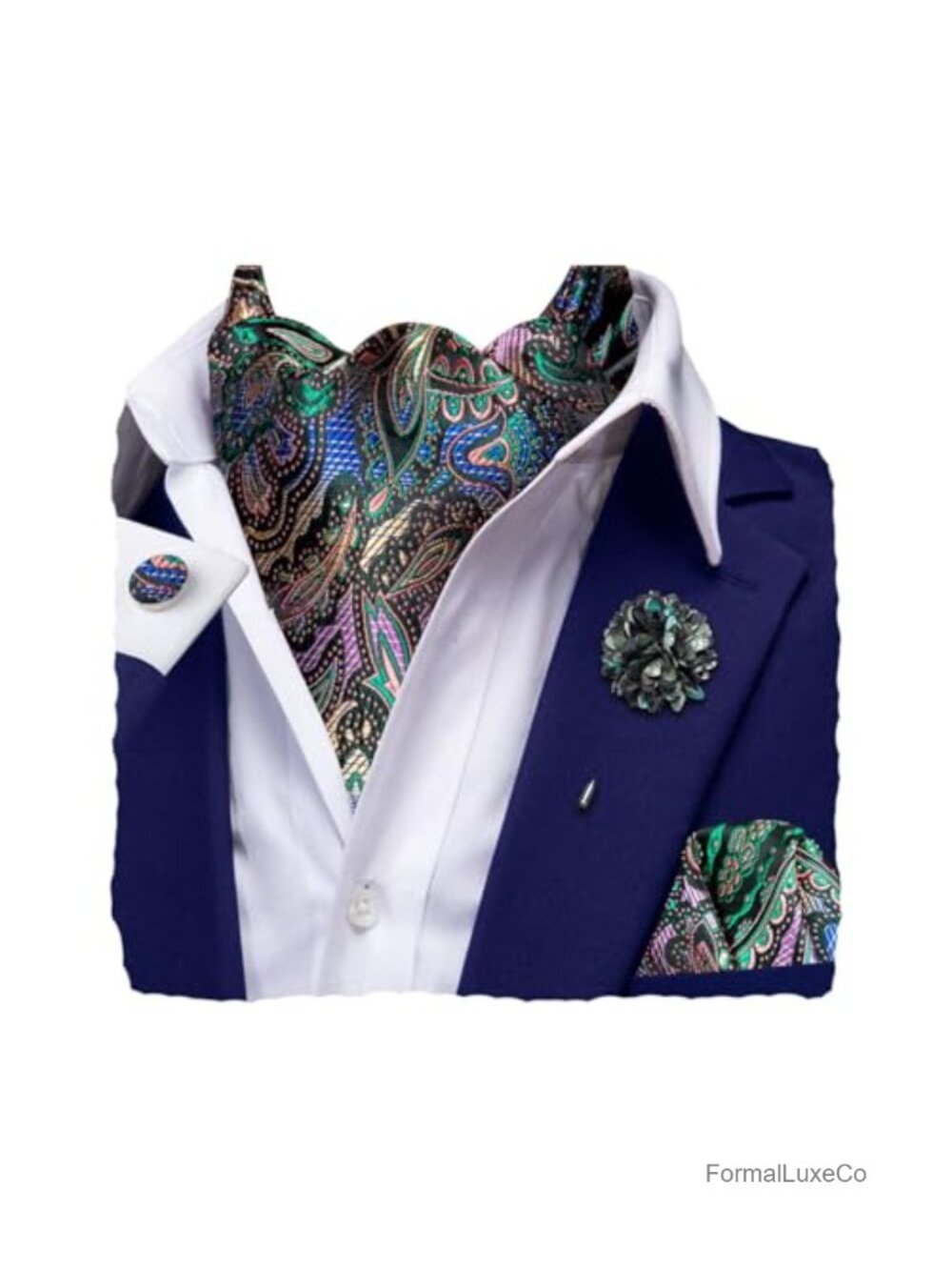 Silk Ascot Tie Set with Pocket Square Cufflinks and Lapel Pin for Wedding Party